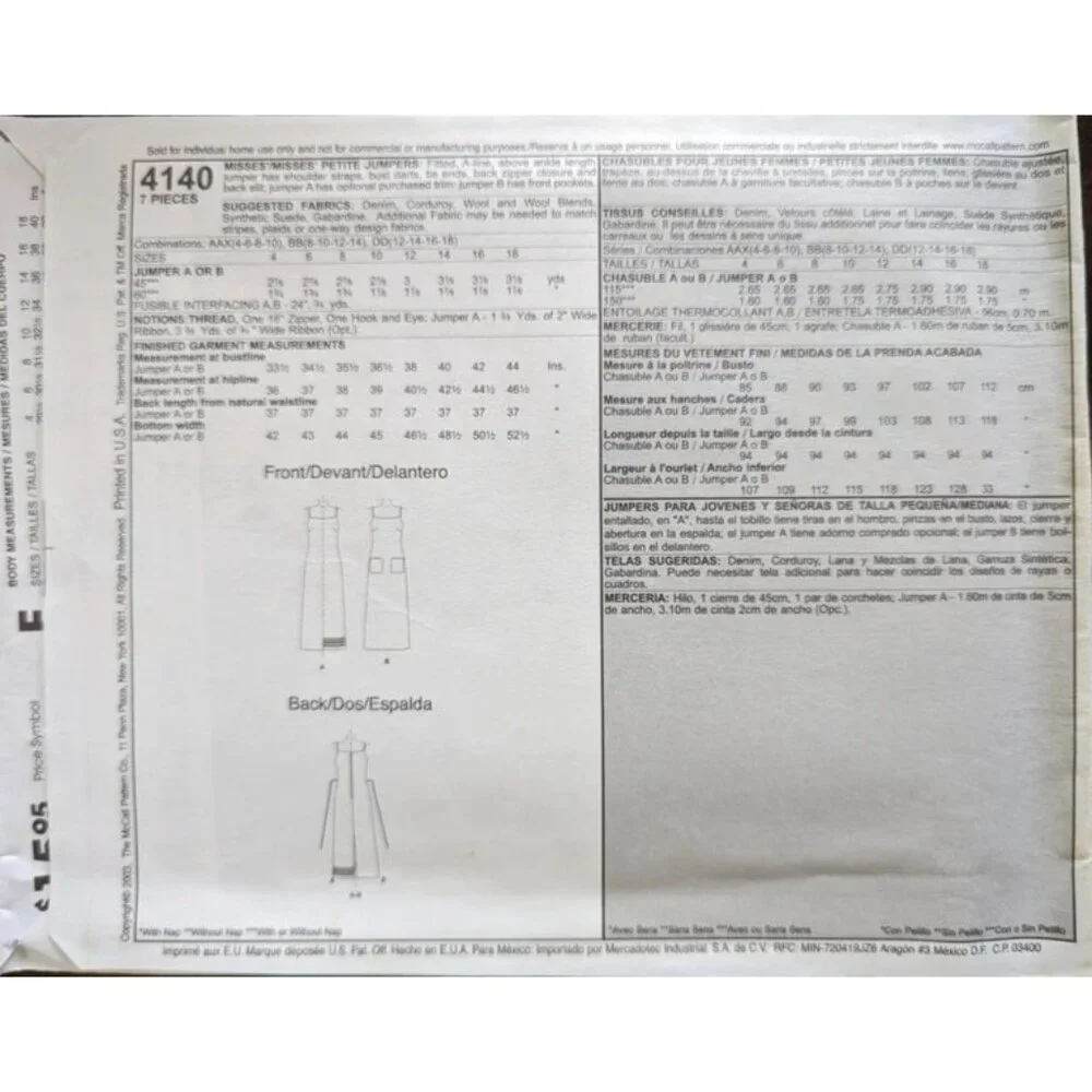 Easy McCalls 4140 Sew News Jumper Sewing‎ Pattern For Misses 12-18